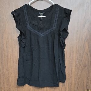 Dalia Size M Black Ruffled T-Shirt Blouse